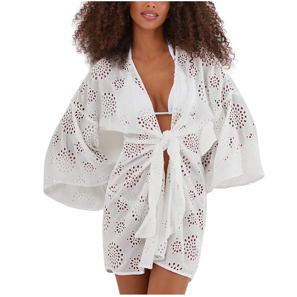 ViX Paula Hermanny Perola Eyelet Swim Cover-Up Off White Size Medium NEW